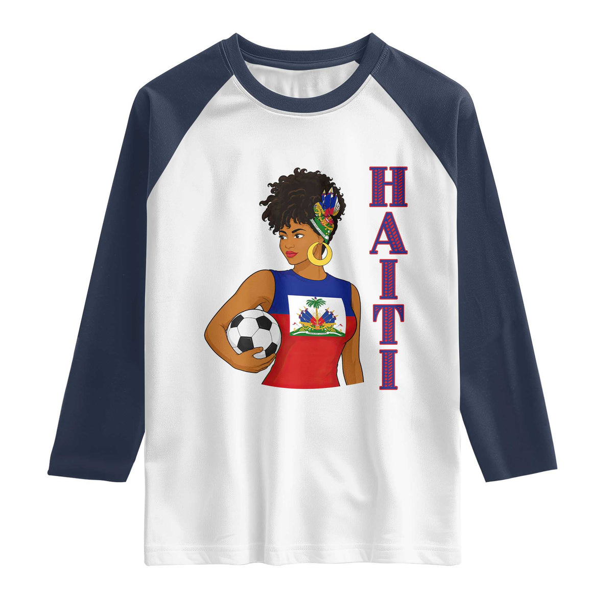 Haitian Soccer Fan Girl Raglan Shirt Ayiti Heritage Pride Football Lover TS12 White Navy Print Your Wear
