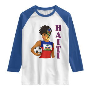 Haitian Soccer Fan Girl Raglan Shirt Ayiti Heritage Pride Football Lover TS12 White Royal Print Your Wear