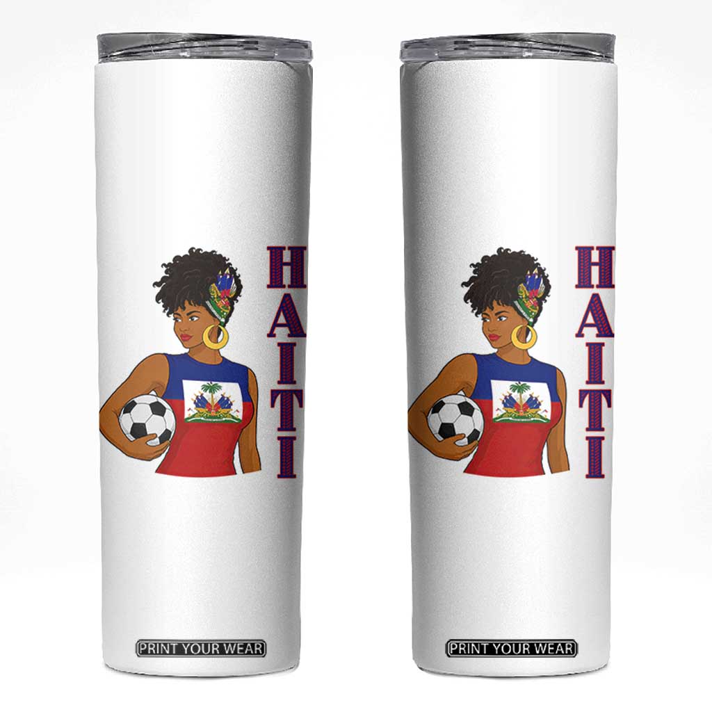 Haitian Soccer Fan Girl Skinny Tumbler Ayiti Heritage Pride Football Lover