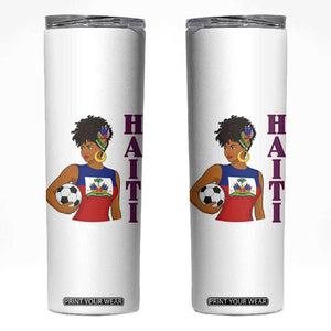 Haitian Soccer Fan Girl Skinny Tumbler Ayiti Heritage Pride Football Lover