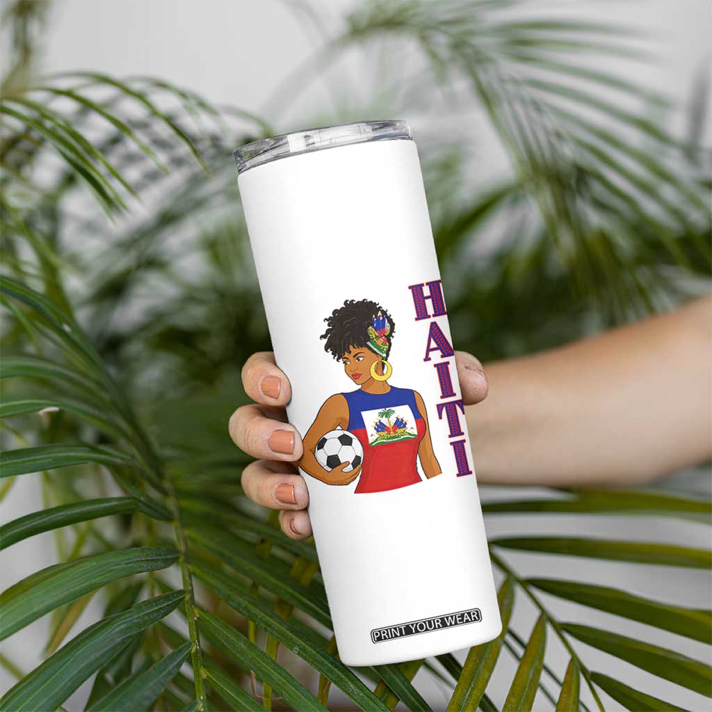 Haitian Soccer Fan Girl Skinny Tumbler Ayiti Heritage Pride Football Lover