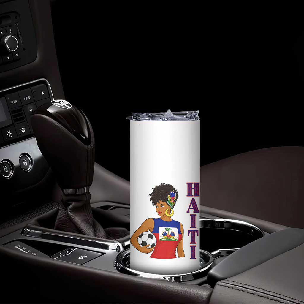 Haitian Soccer Fan Girl Skinny Tumbler Ayiti Heritage Pride Football Lover