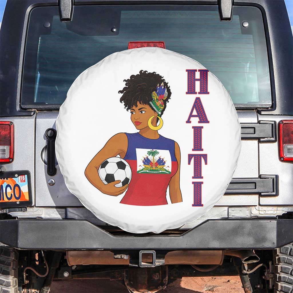 Haitian Soccer Fan Girl Spare Tire Cover Ayiti Heritage Pride Football Lover TS12 No hole White Print Your Wear
