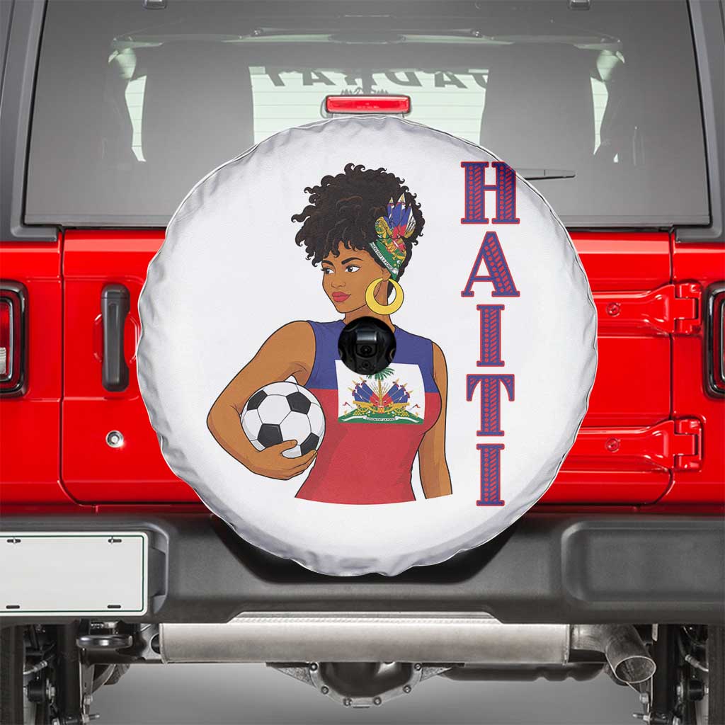 Haitian Soccer Fan Girl Spare Tire Cover Ayiti Heritage Pride Football Lover