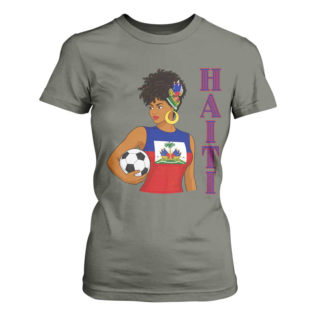 Haitian Soccer Fan Girl T Shirt For Women Ayiti Heritage Pride Football Lover TS12 Military Green Print Your Wear