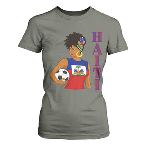 Haitian Soccer Fan Girl T Shirt For Women Ayiti Heritage Pride Football Lover TS12 Military Green Print Your Wear