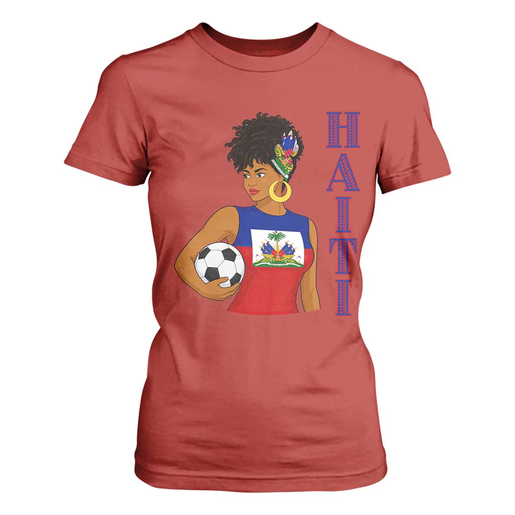 Haitian Soccer Fan Girl T Shirt For Women Ayiti Heritage Pride Football Lover TS12 Red Print Your Wear
