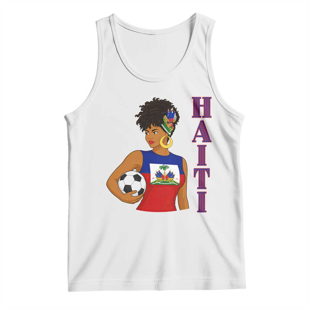 Haitian Soccer Fan Girl Tank Top Ayiti Heritage Pride Football Lover TS12 White Print Your Wear