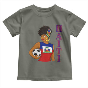 Haitian Soccer Fan Girl Toddler T Shirt Ayiti Heritage Pride Football Lover TS12 Military Green Print Your Wear