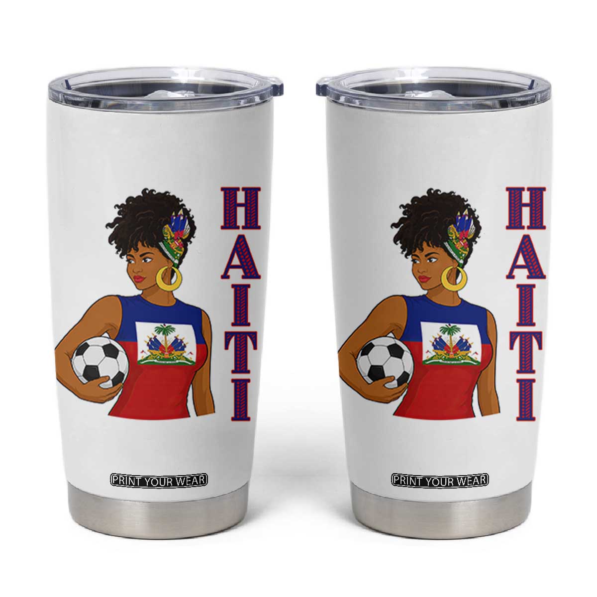 Haitian Soccer Fan Girl Tumbler Cup Ayiti Heritage Pride Football Lover