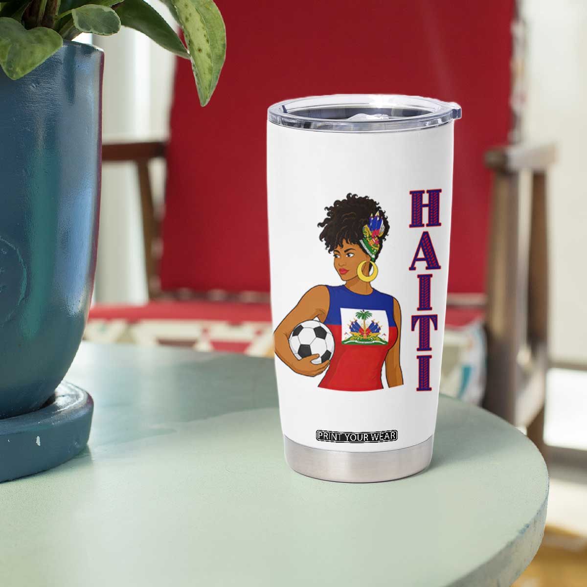 Haitian Soccer Fan Girl Tumbler Cup Ayiti Heritage Pride Football Lover