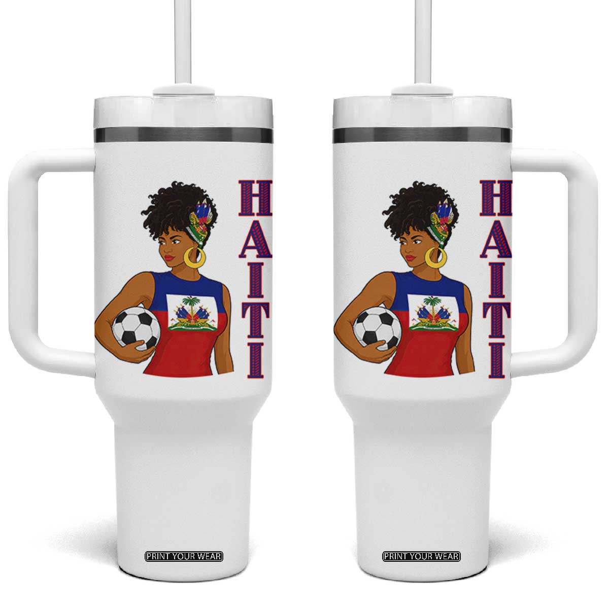 Haitian Soccer Fan Girl Tumbler With Handle Ayiti Heritage Pride Football Lover