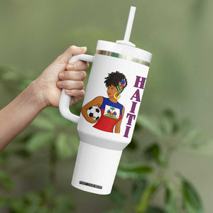 Haitian Soccer Fan Girl Tumbler With Handle Ayiti Heritage Pride Football Lover