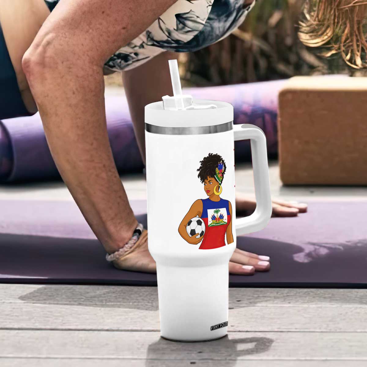 Haitian Soccer Fan Girl Tumbler With Handle Ayiti Heritage Pride Football Lover