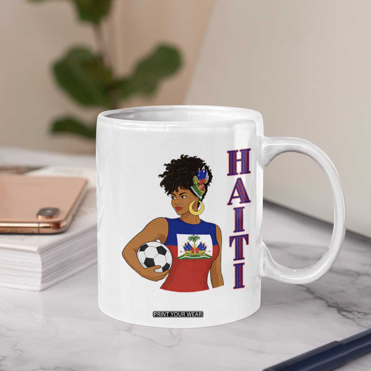 Haitian Soccer Fan Girl Coffee Mug Ayiti Heritage Pride Football Lover