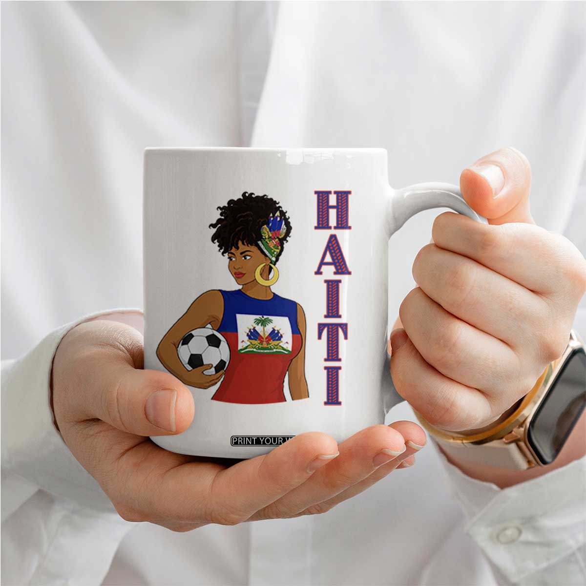 Haitian Soccer Fan Girl Coffee Mug Ayiti Heritage Pride Football Lover