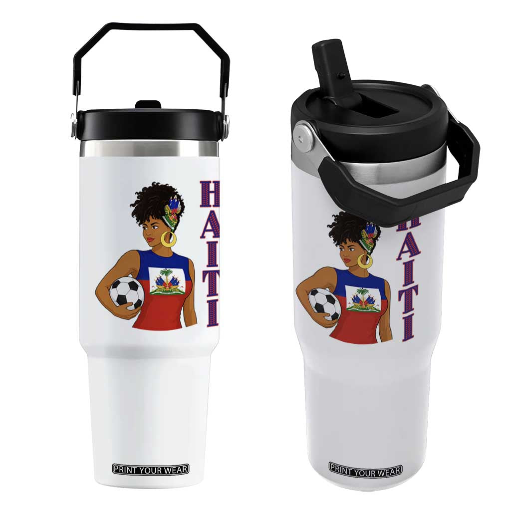 Haitian Soccer Fan Girl Flip Straw Tumbler Ayiti Heritage Pride Football Lover