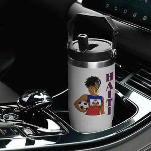 Haitian Soccer Fan Girl Flip Straw Tumbler Ayiti Heritage Pride Football Lover