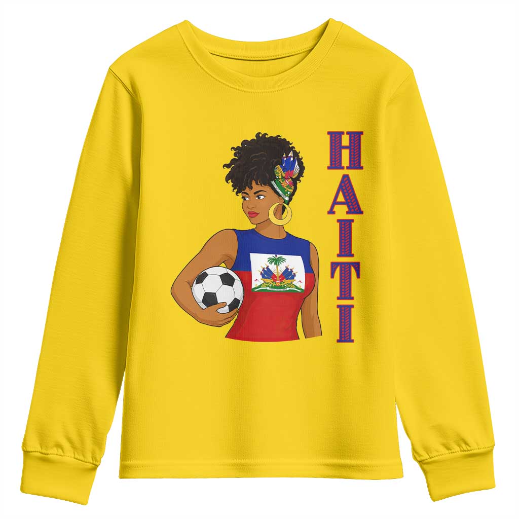 Haitian Soccer Fan Girl Youth Sweatshirt Ayiti Heritage Pride Football Lover TS12 Daisy Print Your Wear
