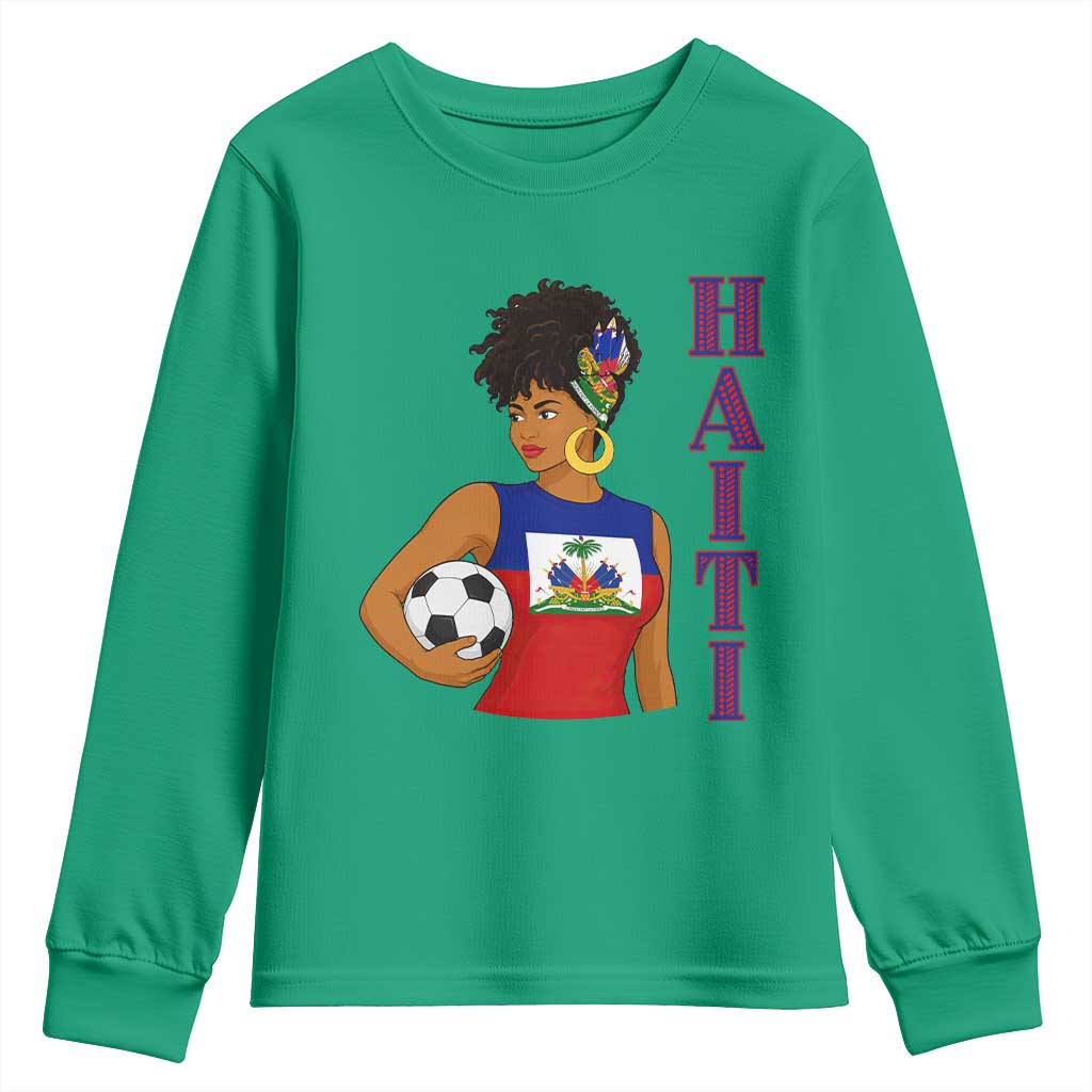 Haitian Soccer Fan Girl Youth Sweatshirt Ayiti Heritage Pride Football Lover TS12 Irish Green Print Your Wear