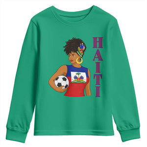 Haitian Soccer Fan Girl Youth Sweatshirt Ayiti Heritage Pride Football Lover TS12 Irish Green Print Your Wear