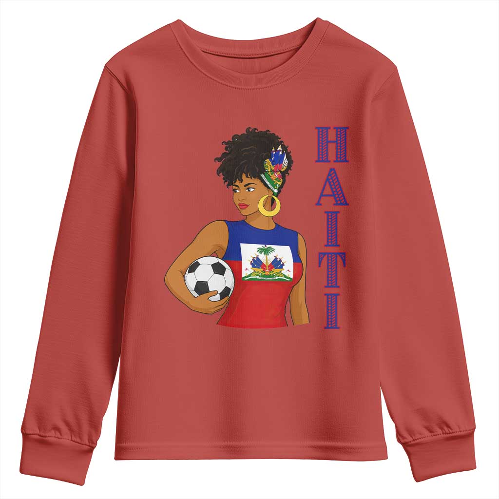 Haitian Soccer Fan Girl Youth Sweatshirt Ayiti Heritage Pride Football Lover TS12 Red Print Your Wear
