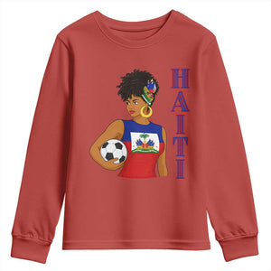 Haitian Soccer Fan Girl Youth Sweatshirt Ayiti Heritage Pride Football Lover TS12 Red Print Your Wear