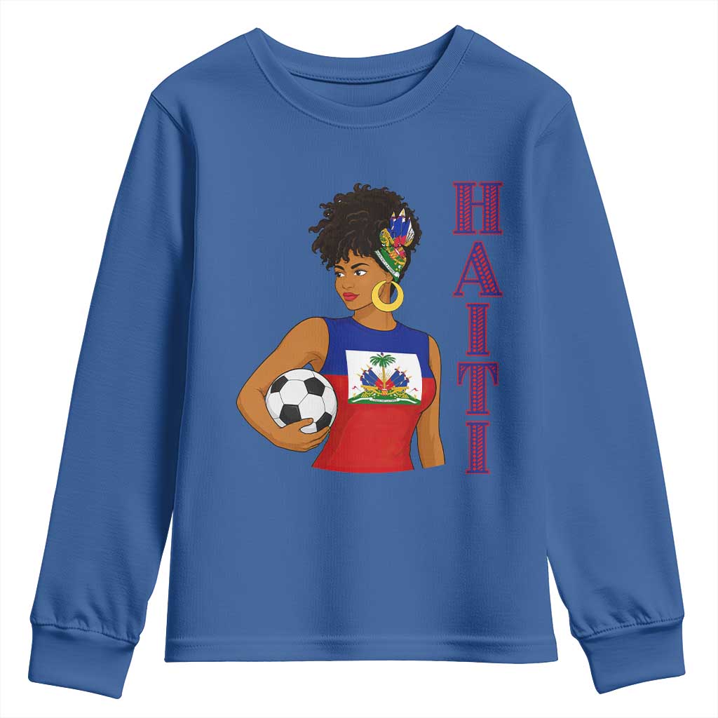 Haitian Soccer Fan Girl Youth Sweatshirt Ayiti Heritage Pride Football Lover TS12 Royal Blue Print Your Wear