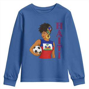 Haitian Soccer Fan Girl Youth Sweatshirt Ayiti Heritage Pride Football Lover TS12 Royal Blue Print Your Wear