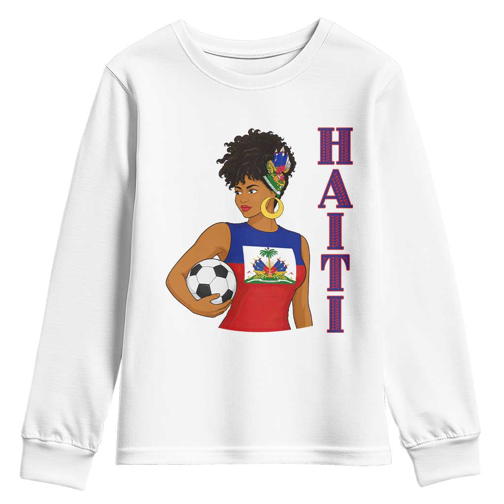 Haitian Soccer Fan Girl Youth Sweatshirt Ayiti Heritage Pride Football Lover TS12 White Print Your Wear