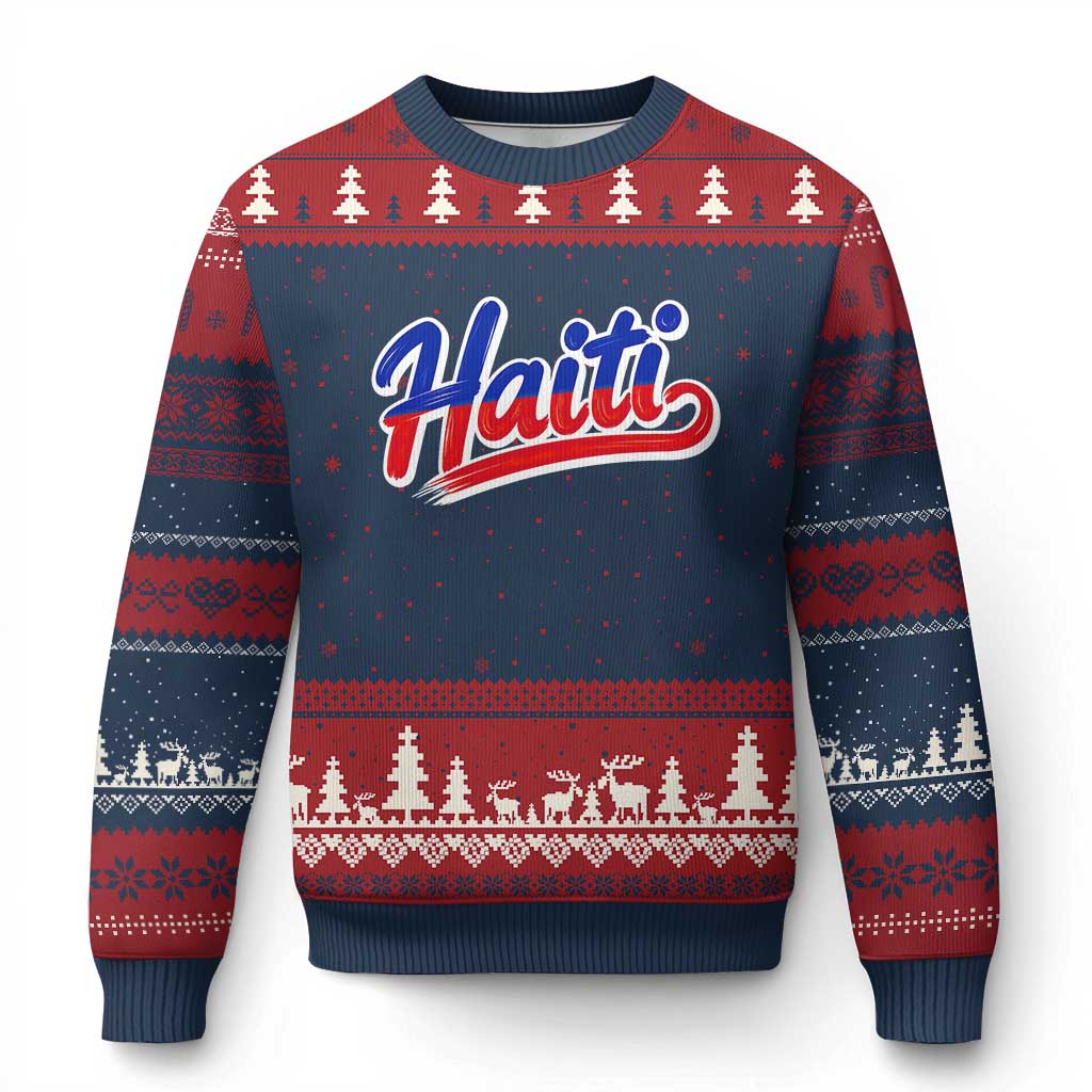 Ayiti Cheri Haiti Pride Gift For Proud Haitians Ugly Christmas Sweater TS12 Navy Red Print Your Wear