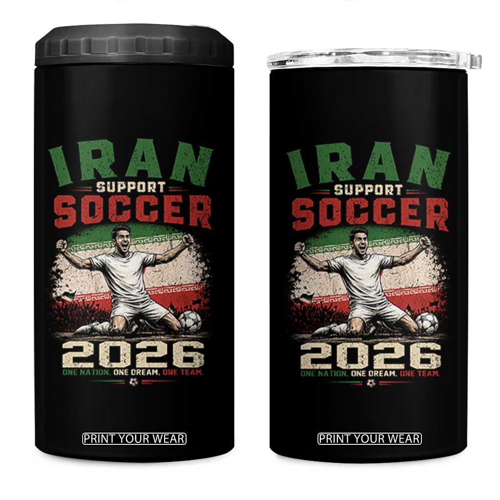 Iran Soccer Fan Gift 4 in 1 Can Cooler Tumbler One Nation One Team One Dream