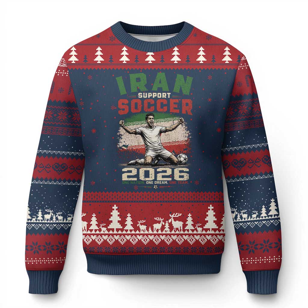 Iran Soccer Fan Gift Ugly Christmas Sweater One Nation One Team One Dream