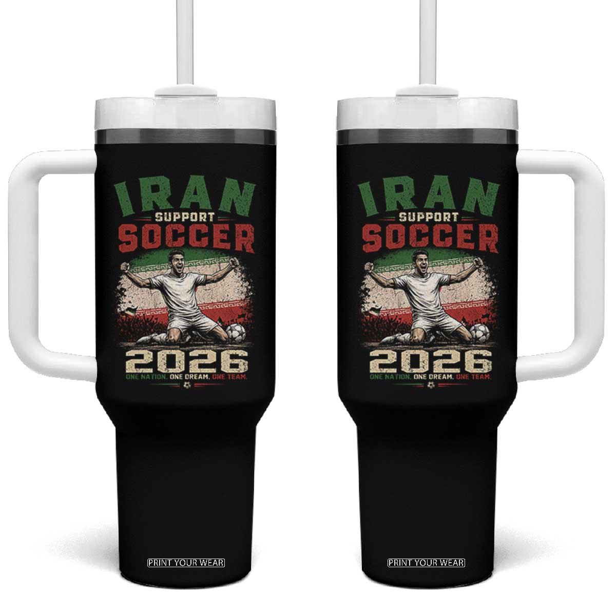 Iran Soccer Fan Gift Tumbler With Handle One Nation One Team One Dream