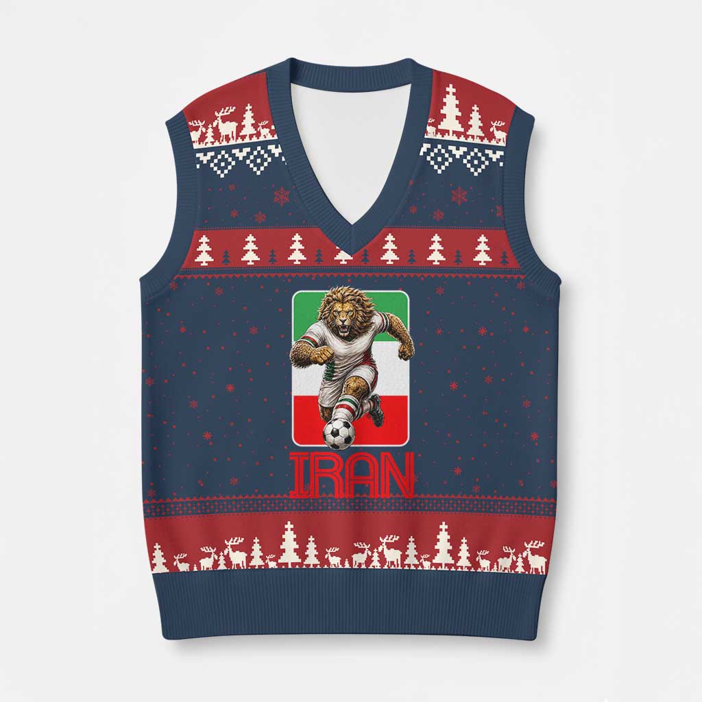 Persian Lions Soccer Fan V-Neck Knit Sweater Vest Proud Iranian Heritage Gift TS12 Navy Red Print Your Wear