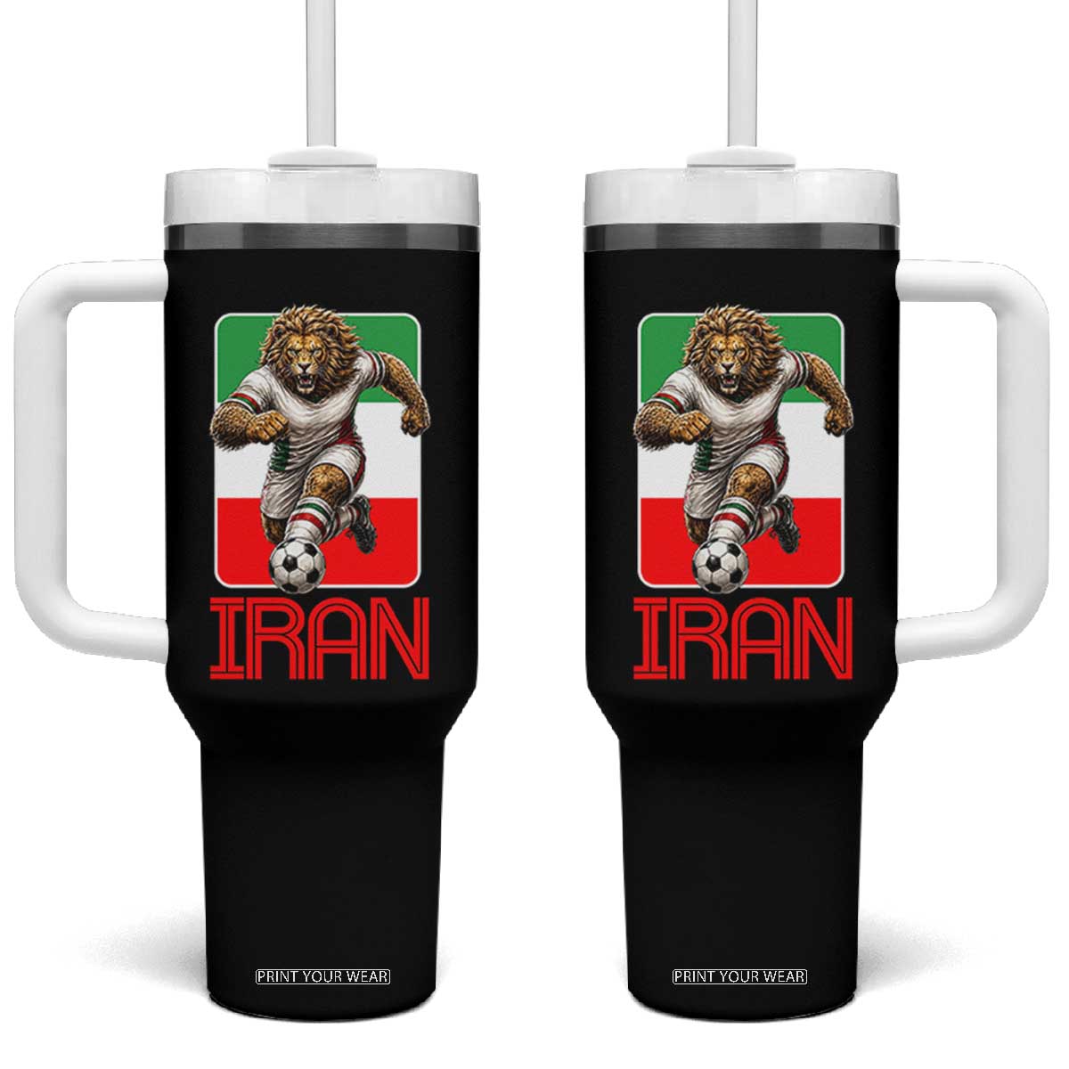 Persian Lions Soccer Fan Tumbler With Handle Proud Iranian Heritage Gift