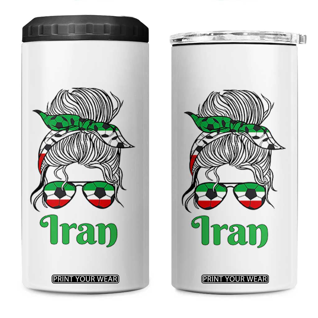 Persian Girl Power Soccer Fan 4 in 1 Can Cooler Tumbler Team Iran Heritage Gift