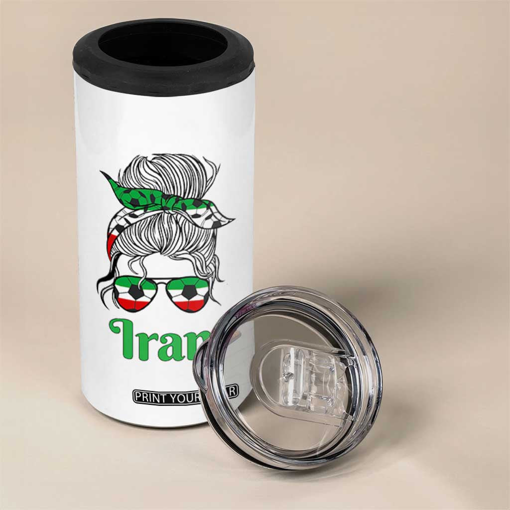 Persian Girl Power Soccer Fan 4 in 1 Can Cooler Tumbler Team Iran Heritage Gift