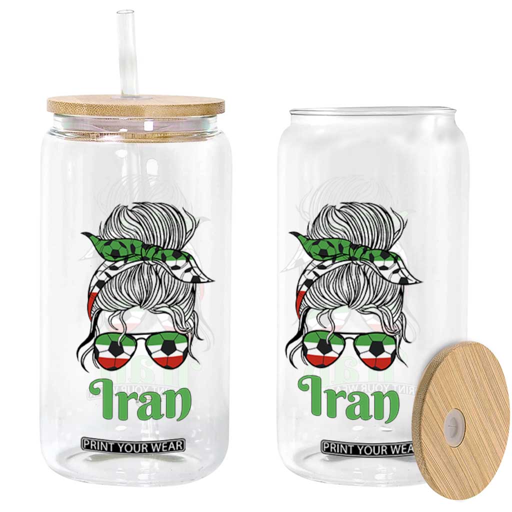 Persian Girl Power Soccer Fan Glass Can Team Iran Heritage Gift