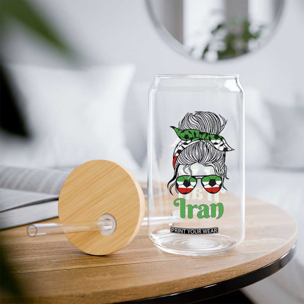 Persian Girl Power Soccer Fan Glass Can Team Iran Heritage Gift