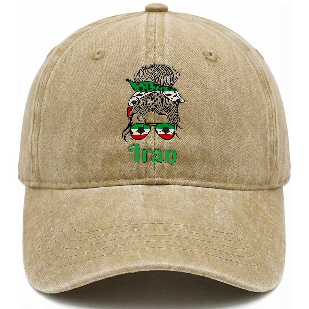 Persian Girl Power Soccer Fan Washed Cotton Baseball Cap Team Iran Heritage Gift