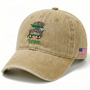 Persian Girl Power Soccer Fan Washed Cotton Baseball Cap Team Iran Heritage Gift