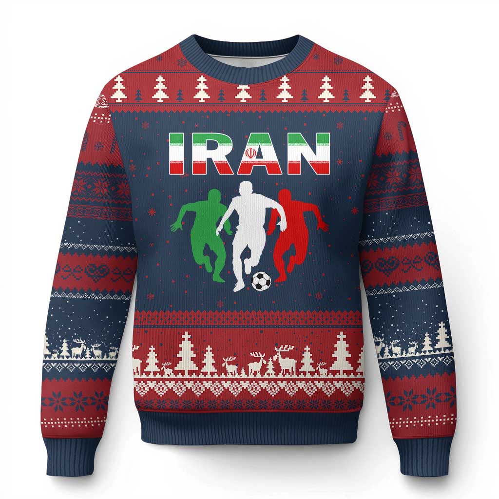 Supporting Iran Soccer Fan Ugly Christmas Sweater Proud Persian Heritage Gift TS12 Navy Red Print Your Wear