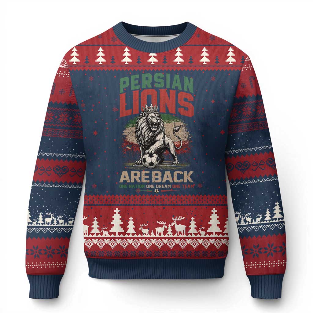 Proud Iran Soccer Fan Gift Ugly Christmas Sweater Persian Lions Are Back TS12 Navy Red Print Your Wear