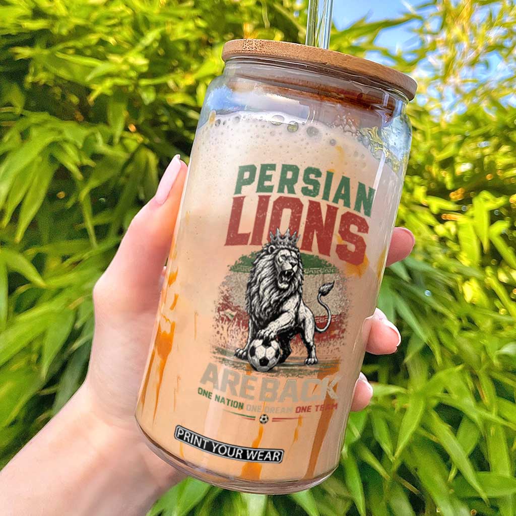 Proud Iran Soccer Fan Gift Glass Can Persian Lions Are Back