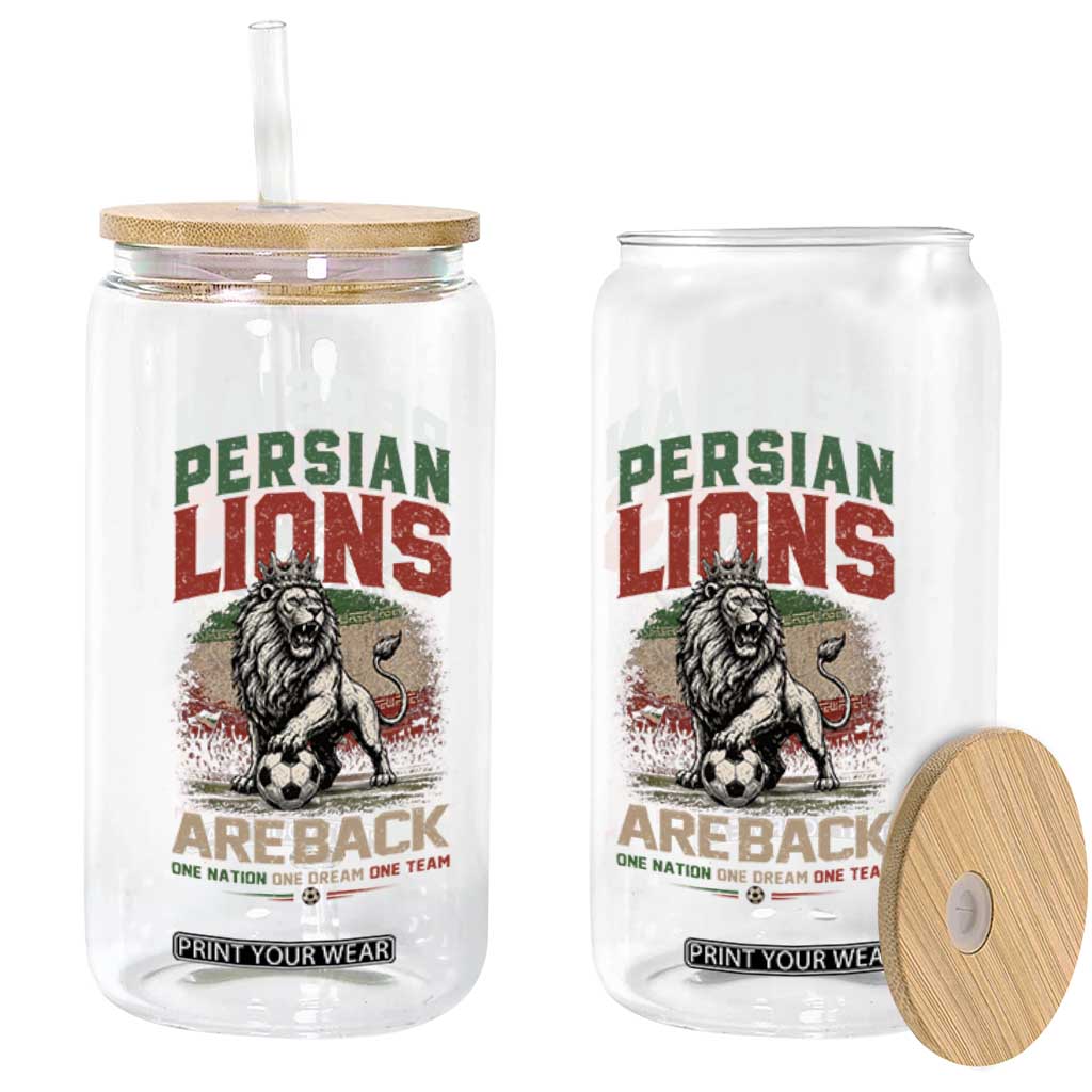 Proud Iran Soccer Fan Gift Glass Can Persian Lions Are Back