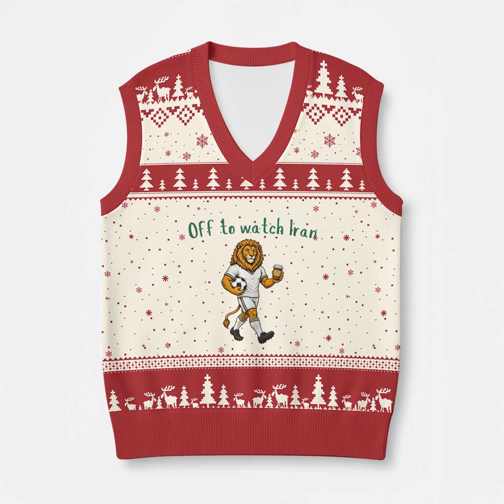 Funny Persian Lion Soccer Fan Gift V-Neck Knit Sweater Vest Off To Watch Iran TS12 Beige Red Print Your Wear