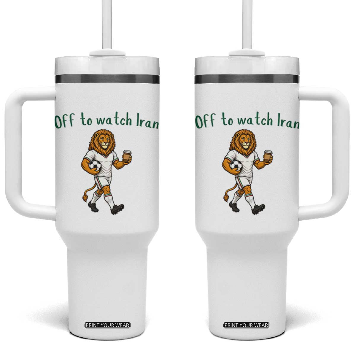 Funny Persian Lion Soccer Fan Gift Tumbler With Handle Off To Watch Iran