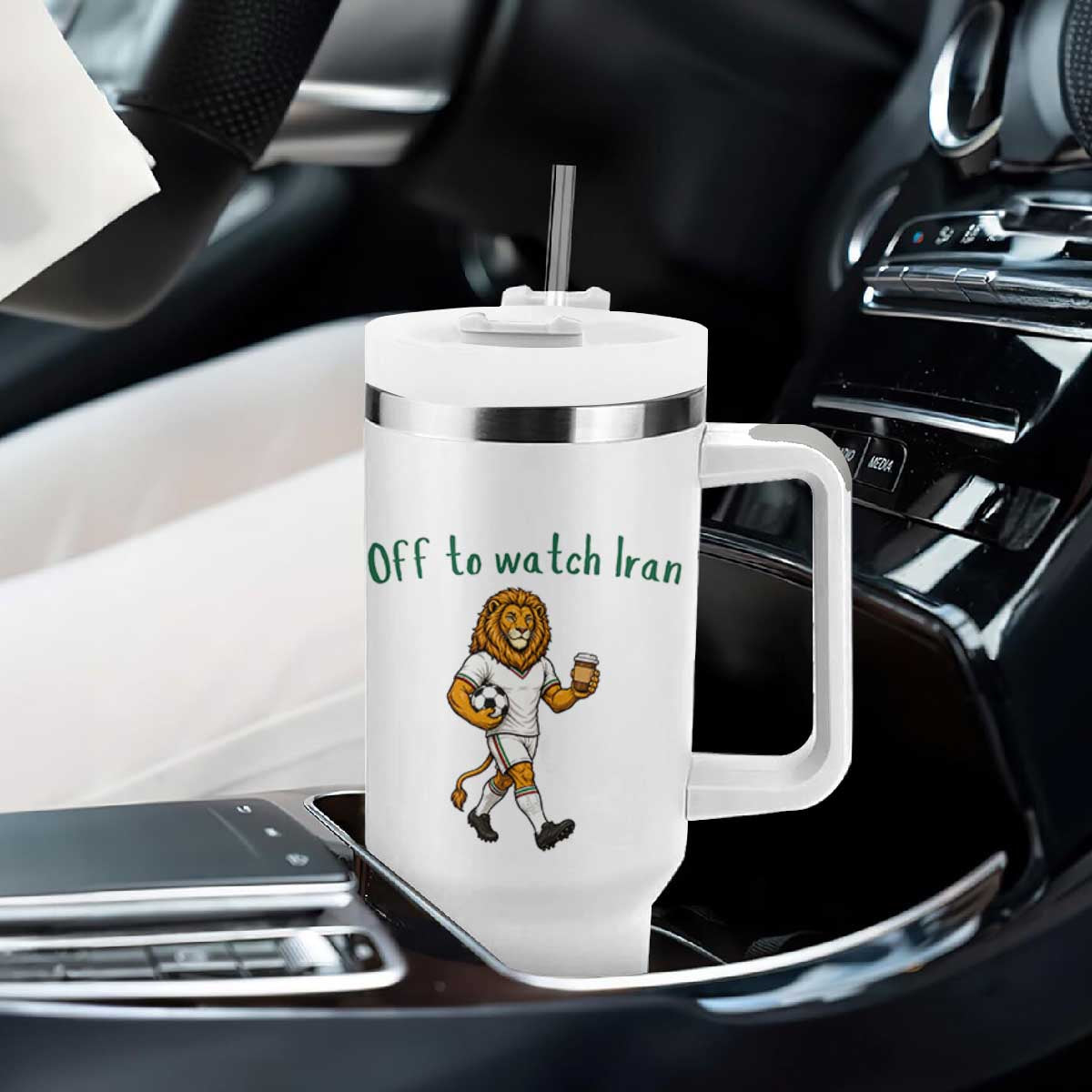 Funny Persian Lion Soccer Fan Gift Tumbler With Handle Off To Watch Iran