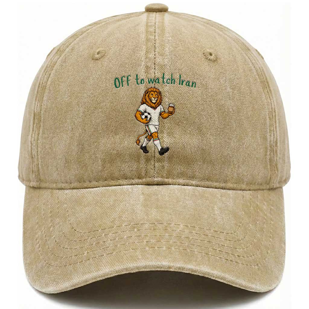 Funny Persian Lion Soccer Fan Gift Washed Cotton Baseball Cap Off To Watch Iran TS12 Print Your Wear